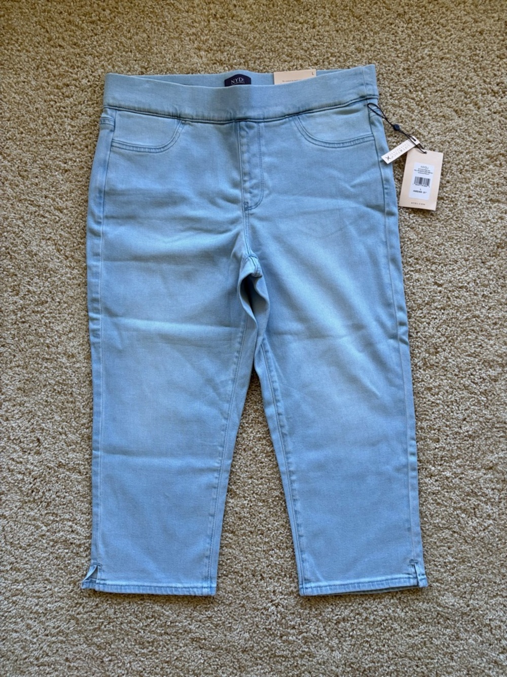 NYDJ Pull‎ On Dakota Crop Jeans Side Slit Oceanfront Blue Size L NWT